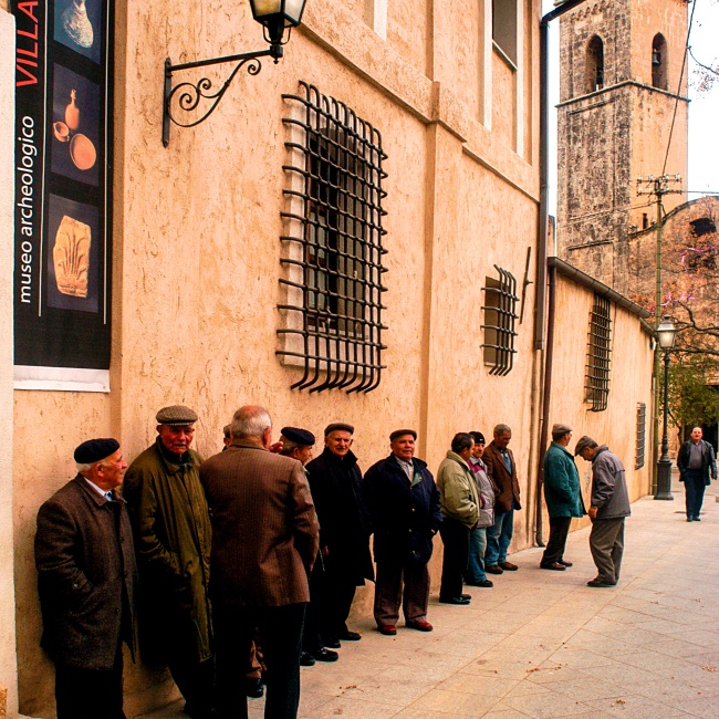 Elders gathered outside the museum